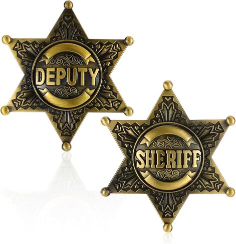 2 Pack Sheriff and Deputy Sheriff Badges, Metal Star Police Badges Pin Brooch Western Cop Badge for Adult Party Costume Role Play Western Theme in Saudi Arabia