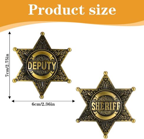 2 Pack Sheriff and Deputy Sheriff Badges, Metal Star Police Badges Pin Brooch Western Cop Badge for Adult Party Costume Role Play Western Theme in Saudi Arabia