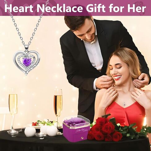 Preserved Real Purple Rose with Heart Necklace, Eternal Flowers Gift for Women, Mom, Wife, Grandma, Girlfriend | Birthday, Anniversary, Christmas, Valentine's, Grandparents Day Gifts for Her in Saudi Arabia