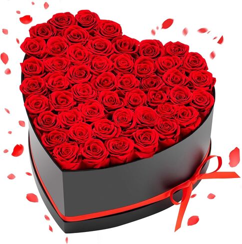 VEVOR Forever Flowers, 50 Preserved Roses in a Heart Shape Box, Eternal Flowers Immortal Bouquet Birthday Present for Delivery Prime Women Her Wife Mothers, Anniversary, Valentine's Day,Christmas, Red in Saudi Arabia