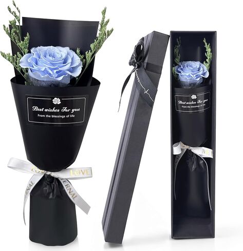 وردة محفوظة واحدة في صندوق هدايا - زهور محفوظة حقيقية وورود إلى الأبد مع بطاقة تهنئة للذكرى السنوية وعيد الحب وأعياد الميلاد - صندوق هدايا رومانسي فاخر لها (أحمر) in Kuwait