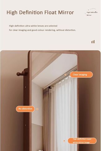 360° Rotating Full-Length Mirror with Bookcase， Floor Dressing Mirror with Hangers and Magzine Rack Storage， with Large Storage for Living Room, Bedroom，Study Room (Walnut) in Saudi Arabia