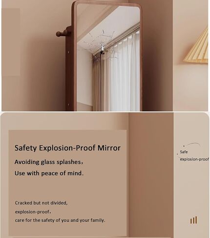 360° Rotating Full-Length Mirror with Bookcase， Floor Dressing Mirror with Hangers and Magzine Rack Storage， with Large Storage for Living Room, Bedroom，Study Room (Walnut) in Saudi Arabia