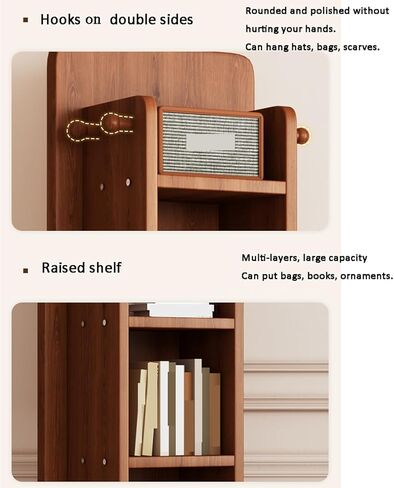 360° Rotating Full-Length Mirror with Bookcase， Floor Dressing Mirror with Hangers and Magzine Rack Storage， with Large Storage for Living Room, Bedroom，Study Room (Walnut) in Saudi Arabia