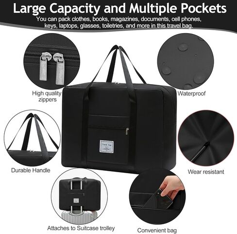 1PCS 41 * 34 * 14cm Travel Duffel Bag Carry On Luggage Tote Collapsible Sports Gym Commuter Suitcase Sleeve Overnight Trip Organizer(Black) in Saudi Arabia