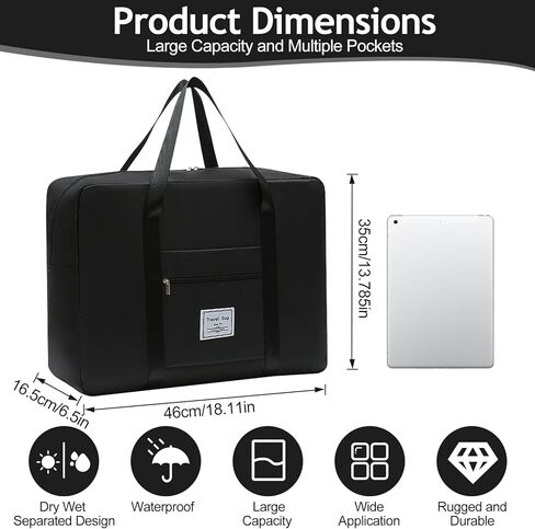 1PCS 41 * 34 * 14cm Travel Duffel Bag Carry On Luggage Tote Collapsible Sports Gym Commuter Suitcase Sleeve Overnight Trip Organizer(Black) in Saudi Arabia