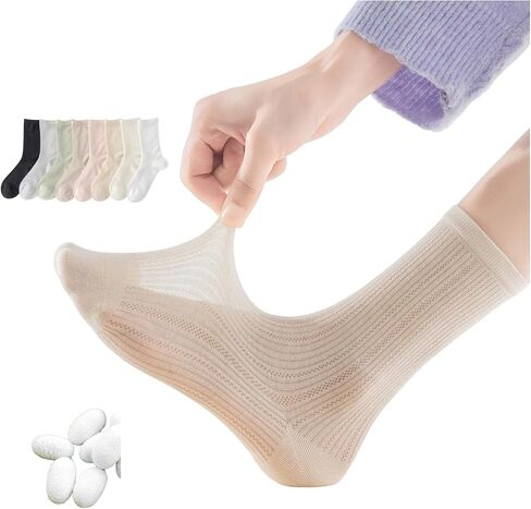 Premium Mulberry Silk Mesh Socks for Women - Breathable, Lightweight, Crew, Soft Summer Wear, Girls, Quiet Luxury in Saudi Arabia
