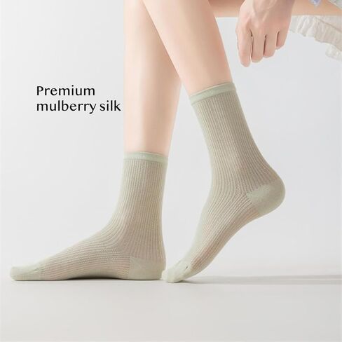 Premium Mulberry Silk Mesh Socks for Women - Breathable, Lightweight, Crew, Soft Summer Wear, Girls, Quiet Luxury in Saudi Arabia