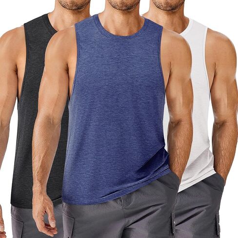 PINSPARK Men's 3 Pack Gym Tank Tops Workout Quick Dry Athletic Tank Top for Men Multipack Sleeveless Beach Swimming Shirts in Kuwait