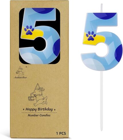 Blue Dog Paw Candles Numeral Birthday Candles Cake Topper Decorations for Boys Girls Blue Themed Birthday Party Supplies (Number 5) in Saudi Arabia