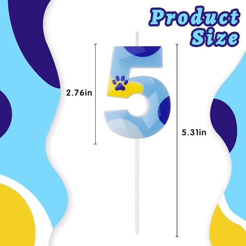 Blue Dog Paw Candles Numeral Birthday Candles Cake Topper Decorations for Boys Girls Blue Themed Birthday Party Supplies (Number 5) in Saudi Arabia