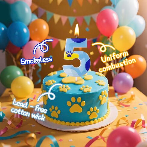 Blue Dog Paw Candles Numeral Birthday Candles Cake Topper Decorations for Boys Girls Blue Themed Birthday Party Supplies (Number 5) in Saudi Arabia