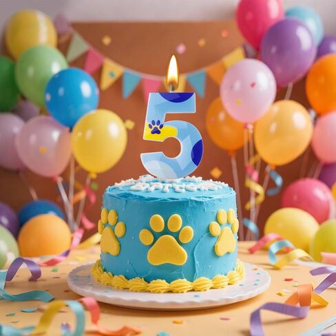 Blue Dog Paw Candles Numeral Birthday Candles Cake Topper Decorations for Boys Girls Blue Themed Birthday Party Supplies (Number 5) in Saudi Arabia