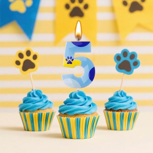 Blue Dog Paw Candles Numeral Birthday Candles Cake Topper Decorations for Boys Girls Blue Themed Birthday Party Supplies (Number 5) in Saudi Arabia