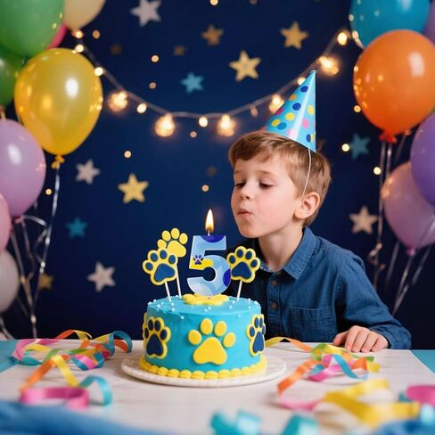Blue Dog Paw Candles Numeral Birthday Candles Cake Topper Decorations for Boys Girls Blue Themed Birthday Party Supplies (Number 5) in Saudi Arabia