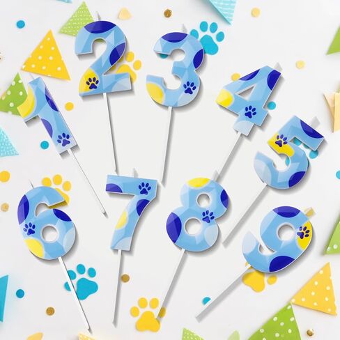 Blue Dog Paw Candles Numeral Birthday Candles Cake Topper Decorations for Boys Girls Blue Themed Birthday Party Supplies (Number 5) in Saudi Arabia