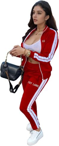 Women's Striped Tracksuits 2 Piece Lounge Outfits Zip Up Sweatshirt and Sweatpants Sets with Pockets S-2XL in Saudi Arabia
