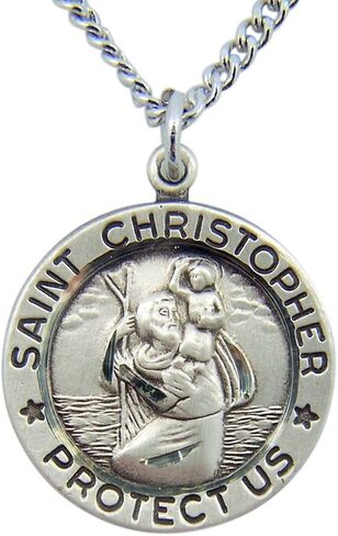 Sterling Silver Saint Christopher Protect Us Round Medal Pendant in Saudi Arabia