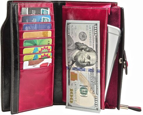 Women's Luxury Genuine Leather RFID Blocking Wallet Large Capacity Clutch with Card Holder (3rose) in Saudi Arabia