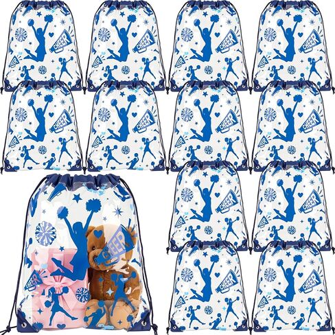 Cholemy 12 Pcs Clear Drawstring Bags 17 x 13 Inch Waterproof Plastic Sports Gift Goodie Bags for Sports Gym Events Stadium(Cheer Style) in Saudi Arabia