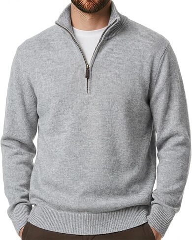 Men's 1/4 Zip Turtleneck Sweater, Soft Knitted Pullover with High Collar, Loose Fit Long Sleeve Casual Knit Sweatshirt in Saudi Arabia