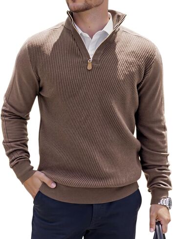 Mens Quarter Zip Pullover Sweater Slim Fit Long Sleeve Knit Lightweight Mock Neck Casual Polo Sweater in Saudi Arabia
