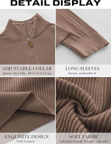 Mens Quarter Zip Pullover Sweater Slim Fit Long Sleeve Knit Lightweight Mock Neck Casual Polo Sweater in Saudi Arabia