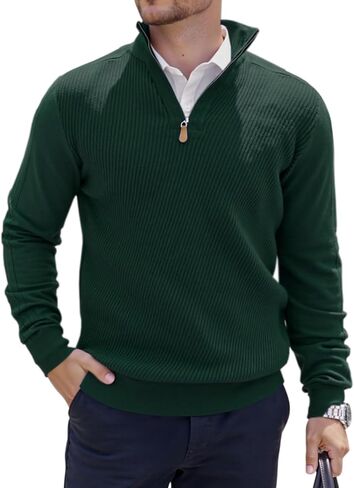 Mens Quarter Zip Pullover Sweater Slim Fit Long Sleeve Knit Lightweight Mock Neck Casual Polo Sweater in Saudi Arabia