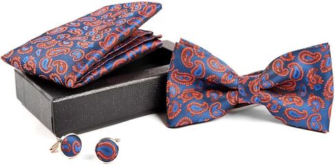 Mens Bow Tie Handkerchief Jacquard Woven Adjustable Pre-Tied Bowties Pocket Square Cufflinks Set with Gift Box in Saudi Arabia