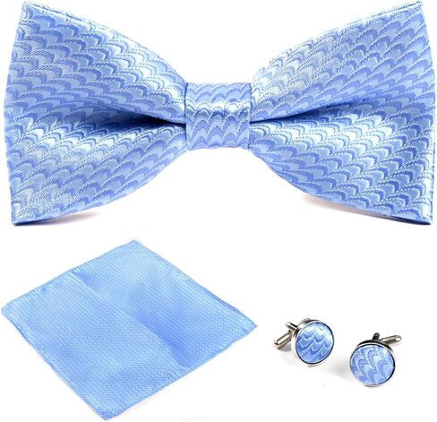 Mens Bow Tie Handkerchief Jacquard Woven Adjustable Pre-Tied Bowties Pocket Square Cufflinks Set with Gift Box in Saudi Arabia