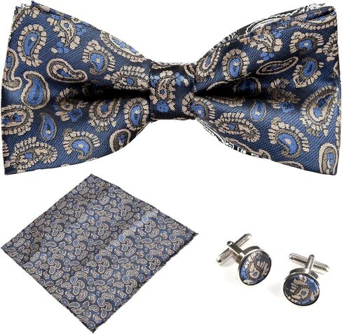 Mens Bow Tie Handkerchief Jacquard Woven Adjustable Pre-Tied Bowties Pocket Square Cufflinks Set with Gift Box in Saudi Arabia