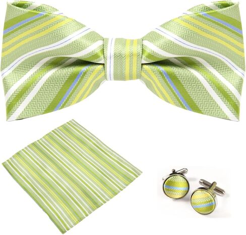 Mens Bow Tie Handkerchief Jacquard Woven Adjustable Pre-Tied Bowties Pocket Square Cufflinks Set with Gift Box in Saudi Arabia
