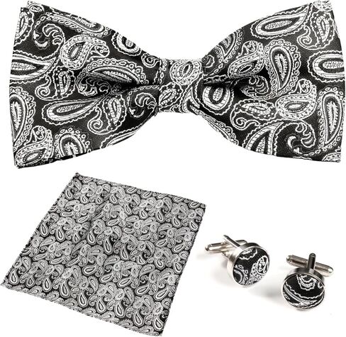 Mens Bow Tie Handkerchief Jacquard Woven Adjustable Pre-Tied Bowties Pocket Square Cufflinks Set with Gift Box in Saudi Arabia