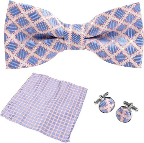 Mens Bow Tie Handkerchief Jacquard Woven Adjustable Pre-Tied Bowties Pocket Square Cufflinks Set with Gift Box in Saudi Arabia