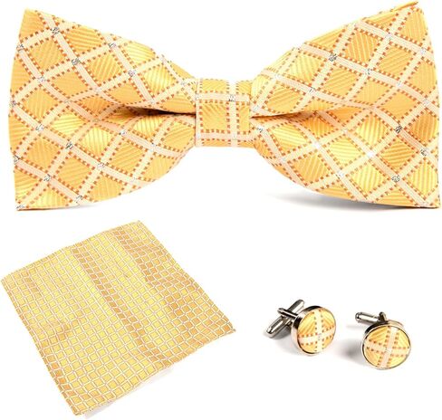 Mens Bow Tie Handkerchief Jacquard Woven Adjustable Pre-Tied Bowties Pocket Square Cufflinks Set with Gift Box in Saudi Arabia