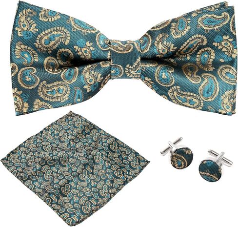 Mens Bow Tie Handkerchief Jacquard Woven Adjustable Pre-Tied Bowties Pocket Square Cufflinks Set with Gift Box in Saudi Arabia