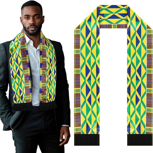 Berlune African Kente Print Stole Sash Kente Cloth Stole Scarves African Scarf for Women Black History Festival Graduate in Saudi Arabia