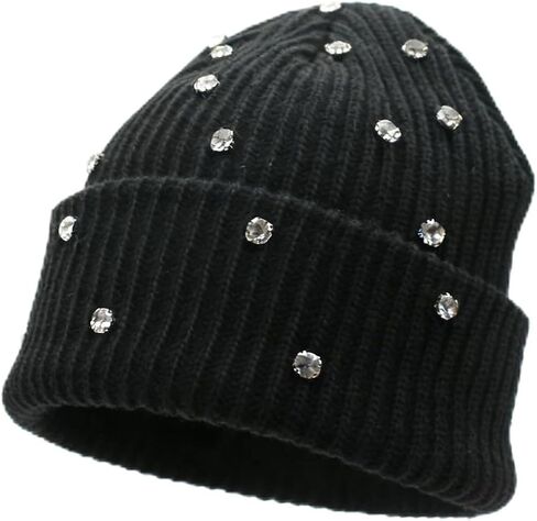 Women's Knit Beanie Hat Soft Slouchy Warm Cuffed Beanie Hat with Rhinestones Winter Hats for Women Skull Cap in Saudi Arabia
