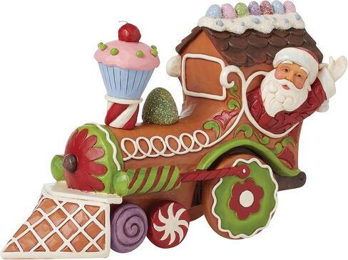 تمثال Enesco Jim Shore Heartwood Creek Gingerbread Christmas Santa in Train Engine - تمثال سانتا من الراتنج الحجري المرسوم يدويًا، تمثال سانتا لديكور المنزل لعيد الميلاد، 4.62 بوصة in Kuwait