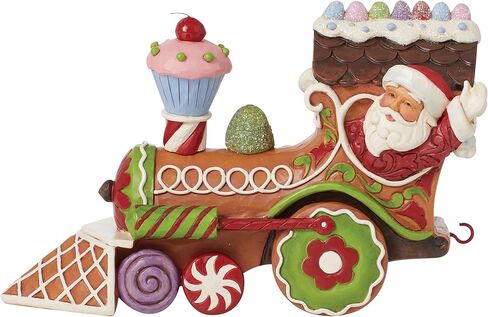 تمثال Enesco Jim Shore Heartwood Creek Gingerbread Christmas Santa in Train Engine - تمثال سانتا من الراتنج الحجري المرسوم يدويًا، تمثال سانتا لديكور المنزل لعيد الميلاد، 4.62 بوصة in Kuwait