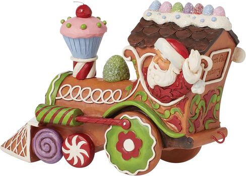 تمثال Enesco Jim Shore Heartwood Creek Gingerbread Christmas Santa in Train Engine - تمثال سانتا من الراتنج الحجري المرسوم يدويًا، تمثال سانتا لديكور المنزل لعيد الميلاد، 4.62 بوصة in Kuwait