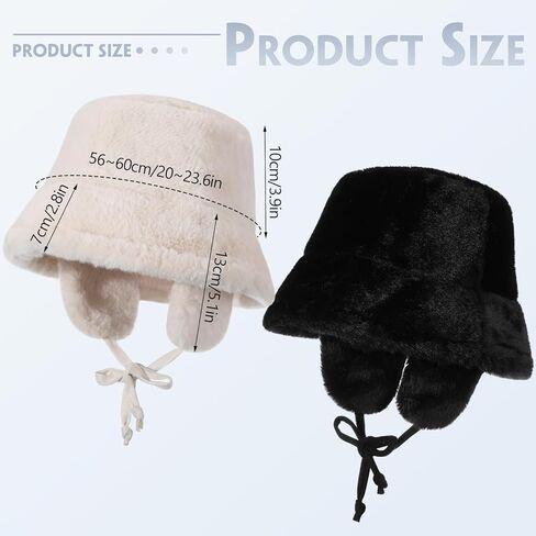 2 Pcs Women's Bucket Hat Faux Fur Fuzzy Bucket Hat Adjustable Fur Cap for Women Men Fluffy Fisherman Cap White and Black in Saudi Arabia