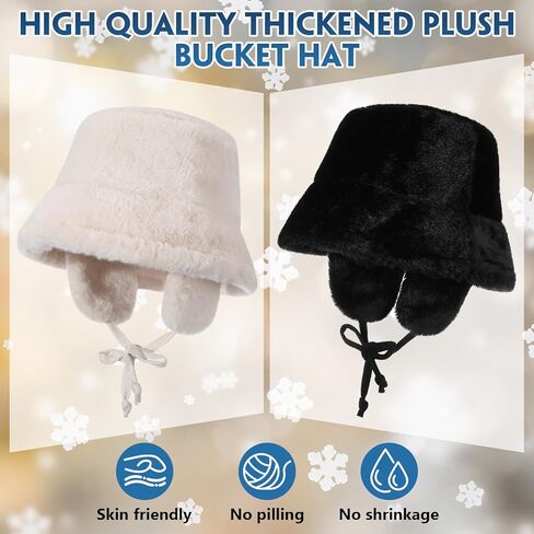 2 Pcs Women's Bucket Hat Faux Fur Fuzzy Bucket Hat Adjustable Fur Cap for Women Men Fluffy Fisherman Cap White and Black in Saudi Arabia