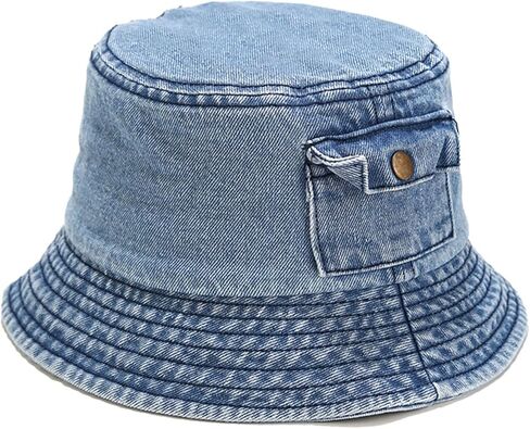 Denim Bucket Hat Trendy Washed Cotton Sun Cap Beach Fisherman Hat for Women Men in Kuwait