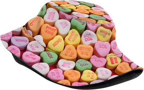 Red Valentine's Funny Cute Hearts Print Bucket Hat Summer Travel Beach Fisherman Hat Fashion Hearts Hat for Women and Men in Saudi Arabia