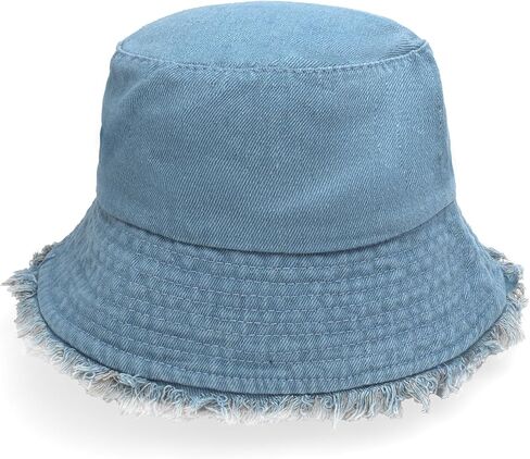 Denim Bucket Hat Trendy Washed Cotton Sun Cap Beach Fisherman Hat for Women Men in Kuwait