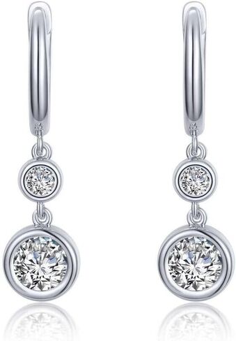 ANGEL SALES 1.30 Ctw Round Brilliant Cut Diamond Bezel Set For Women's Drop And Dangle Earrings 14k White Gold Finish in Saudi Arabia