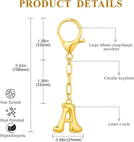 VICKHU Gold Plated Bubble Initial Letter Cute Keychain for Women Car Key Purse Decorative Keyring Handbag Charms Fashion in Saudi Arabia