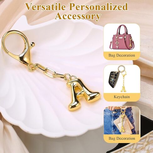 VICKHU Gold Plated Bubble Initial Letter Cute Keychain for Women Car Key Purse Decorative Keyring Handbag Charms Fashion in Saudi Arabia