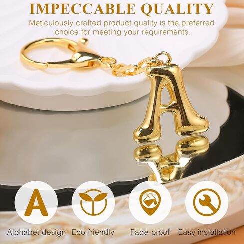 VICKHU Gold Plated Bubble Initial Letter Cute Keychain for Women Car Key Purse Decorative Keyring Handbag Charms Fashion in Saudi Arabia